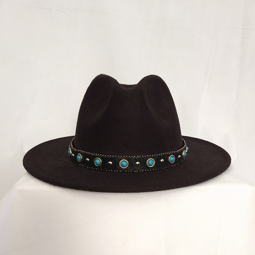Chic Black Hat with Turquoise Embellishments